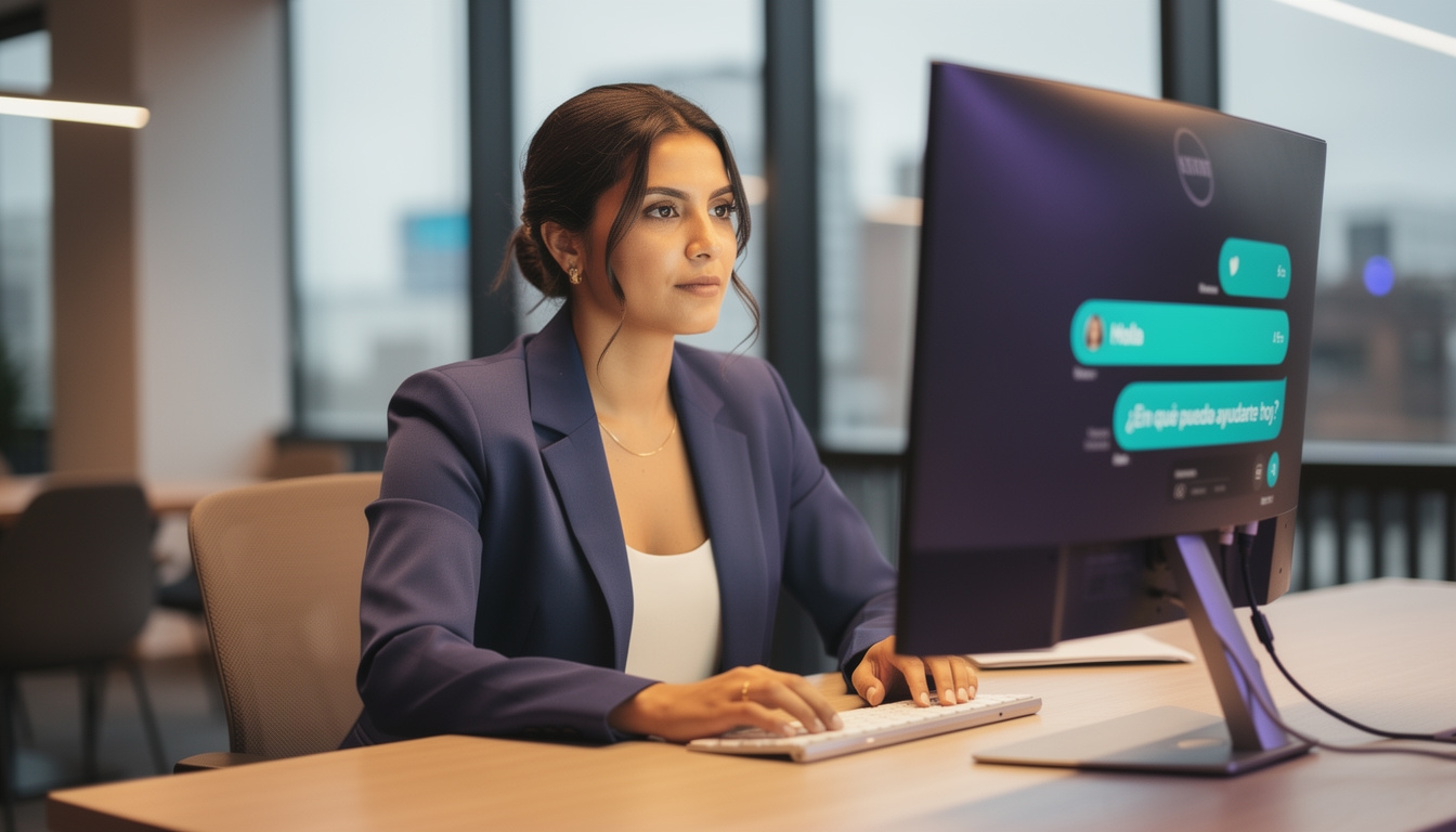 Profesional argentina trabajando con inteligencia artificial en su computadora
